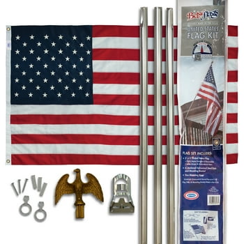 6 ft. Steel pole Betsy s American  Kit, Sewn Nylon , Grommeted, Silver