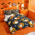 thumbnail image 2 of Homewish Playful Halloween Ghost 7-Piece King Bedding,Sunflower Pumpkin Floral Print King Bed in a Bag,Dark Navy Orange,Halloween Reversible, 2 of 8