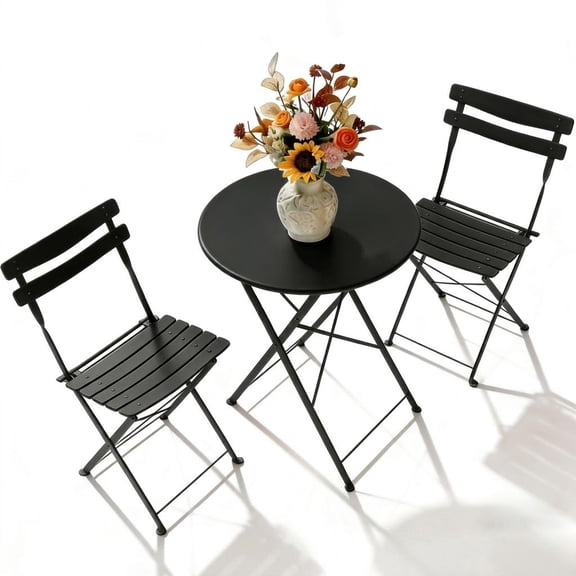 Huisuilinss Bistro Table And Chairs Set Of 2,3 Piece Patio Bistro Set,Metal Folding Bistro Set,Outdoor Patio Furniture Set For Balcony Yard Garden Poolside,No Assembly Need