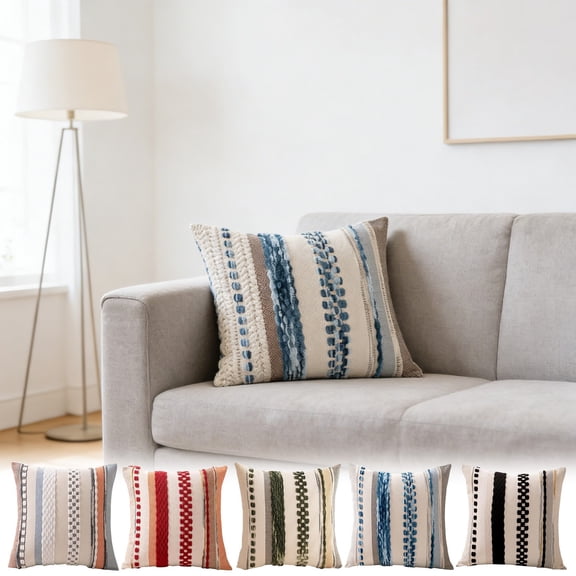 Velvet Throw Pillow Covers 18x18 Striped Decorative Cushion Case for Couch Sofa Bed, Modern Multicolor Boho Style, Soft Tufted Pillowcases for Living Room Decor, 1 Pack