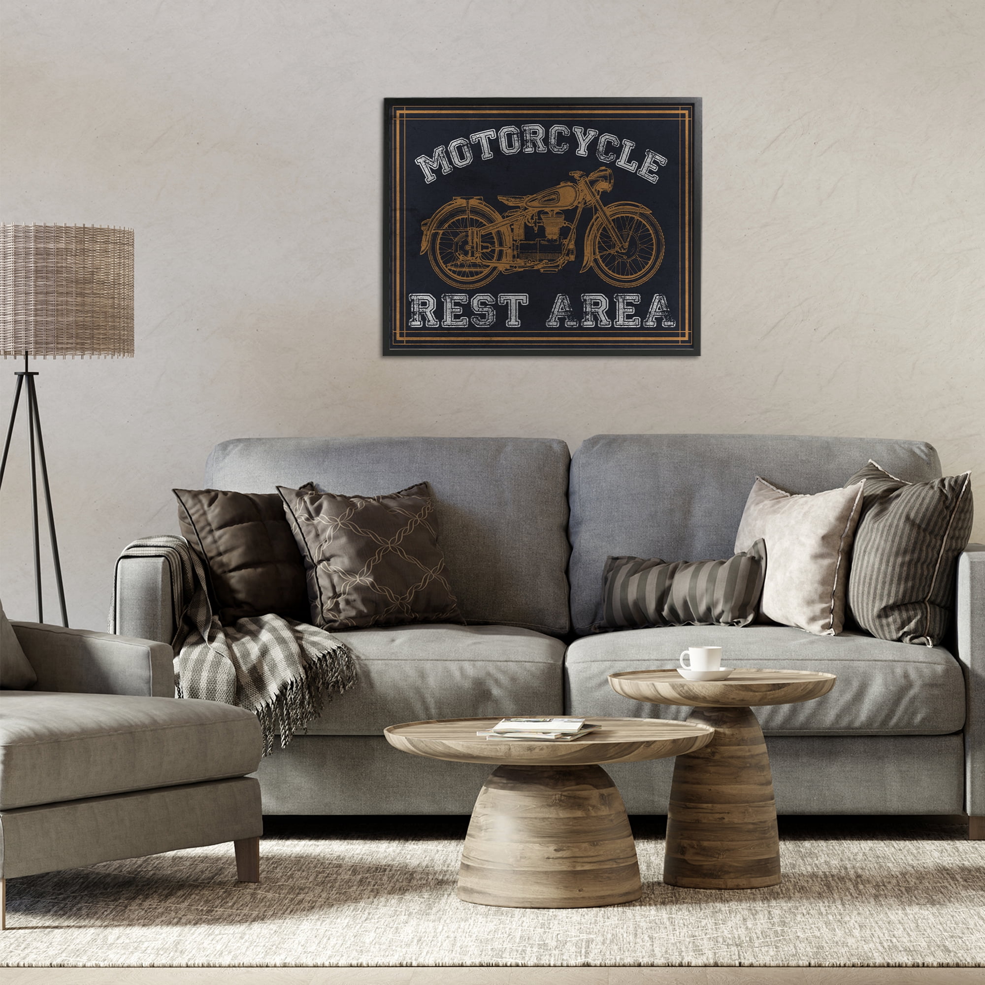 Stupell Industries Motorcycle Rest Area Black Framed Giclee Art, design by Marcus Prime