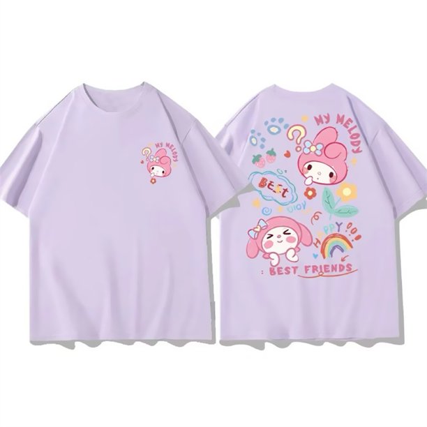 Camisetas Kawaii Sanrio Kuromi Pochacco Cinnamoroll My Melody Harajuku para mujer, camiseta Ullzang con gráfico de Anime, camiseta Y2K para mujerPurple-My Melody
