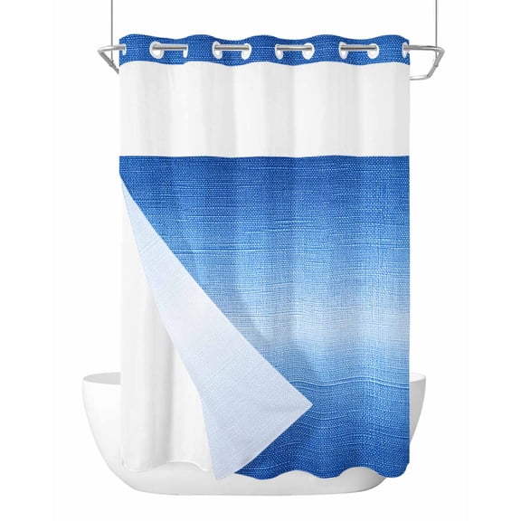No Hook Shower Curtain with Snap-in Liner, Blue Gradient Waterproof Fabric Bathroom Curtains, Modern Minimalism Ombre Abstract Art Bath Curtains & Mesh Top Window 72"x84" Long
