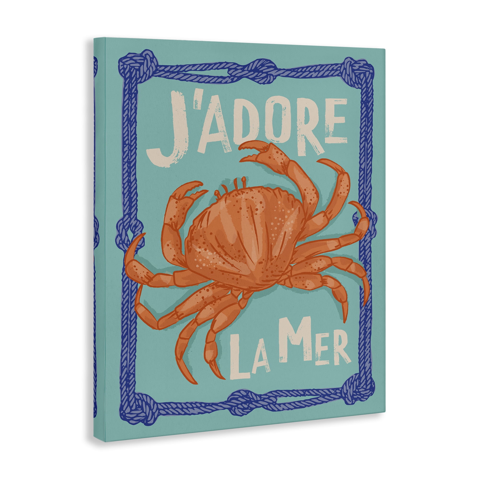 Stupell Industries J'adore La Mer Crab Animals Painting Wrapped Canvas Art Print Wall Art, 16 x 20