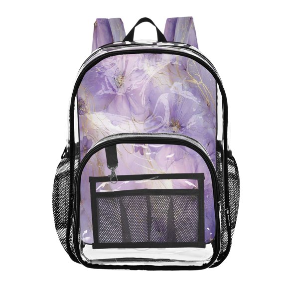 PVC Transparent Backpacks Clear Backpack for Travel and Outings Ethereal Purple Flowers