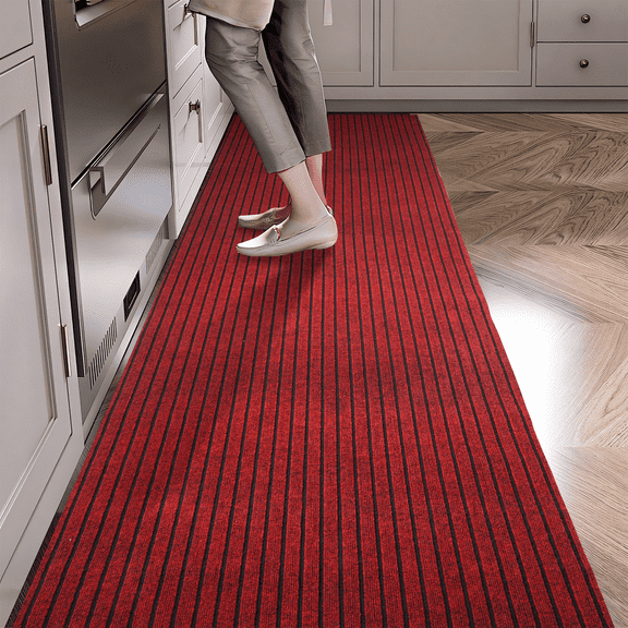 OVYEOFR Runner Rugs, 3' x 10' Non-Slip Carpet Runner with Rubber Backing, Indoor Outdoor Commercial Floor Mat for Entrance Kitchen Hallway, Red
