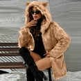 thumbnail image 5 of Juebong Womens Faux Fur Coat Long Sleeve Fleece Hoodie Jacket Open Front Shaggy Warm Mid-Long Winter Coats Fuzzy Outerwear Khaki,M, 5 of 8