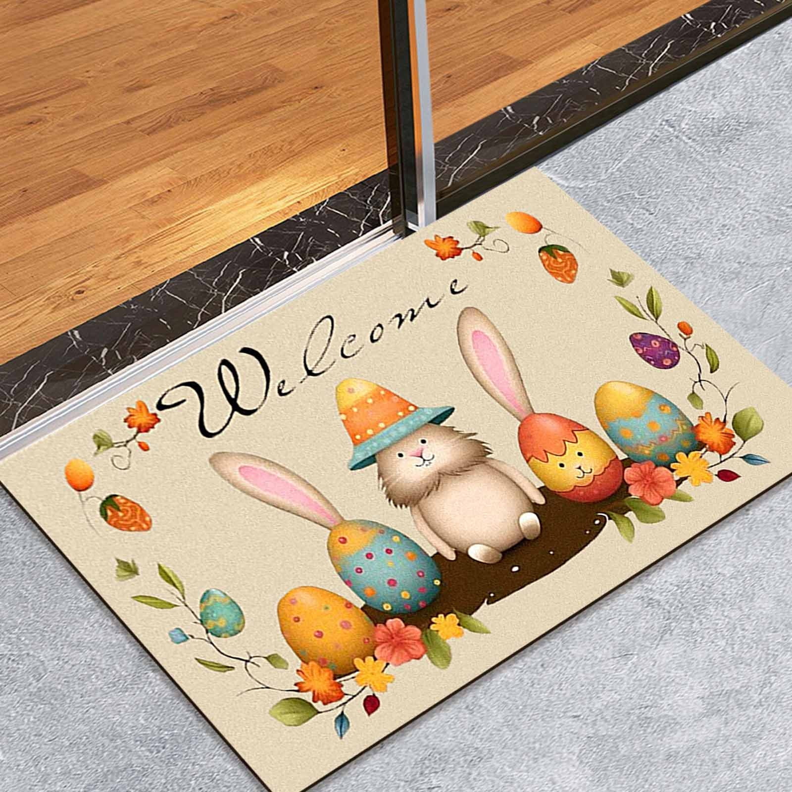 Antqov Easter Door Mat 24x35" Soft Easter Welcome Doormat Outdoor Colorful Easter Eggs Bunny Front Door Mat Funny Easter Doormat for Home Bathroom Decorations