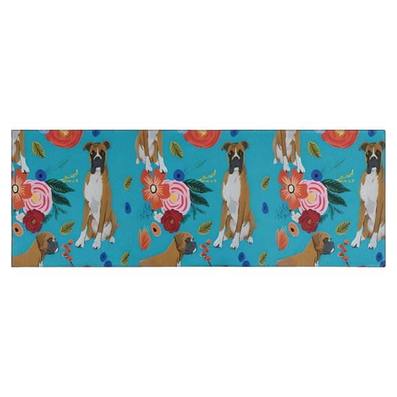 Dogs with Pioneer Flower Kitchen Rug Mat,Kitchen Runner Rugs Non Skid Washable,Decorative Kitchen Floor Mats for Kitchen,Sink,Laundry,17"X47"