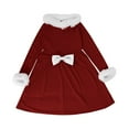 thumbnail image 3 of Posijego Girls Party Dresses Christmas Party Fleece Trim Long Sleeve Bow Front Flowy A-Line Dress for Girls, 3 of 5