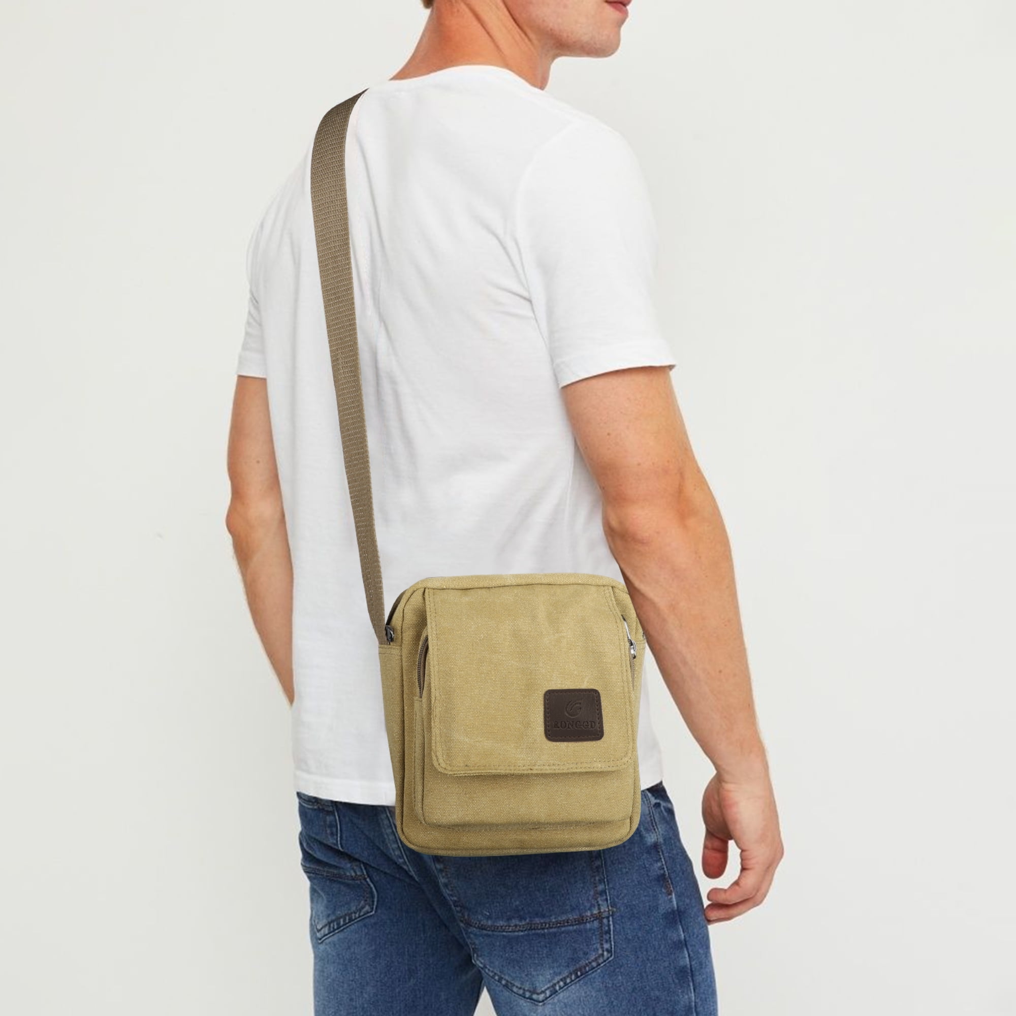 Men's Canvas Shoulder Bag, EEEkit Small Vintage Crossbody Bag with  Adjustable Strap for Work, Business, Travel, Khaki