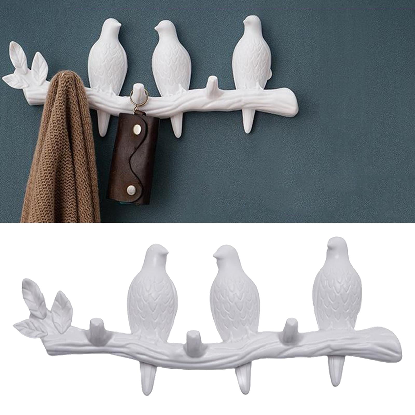 Birds Wall-mounted Hook Clothes Key Towels Holder Porch Living Room white