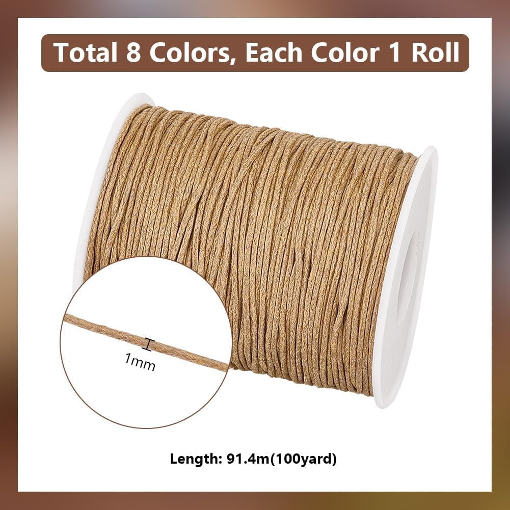 800 Yards 1mm Waxed Cord 8 Colors Waxed String Cotton Waxed Thread Beading Cord for Chinese Knotting Wax Cord Necklace String for Jewelry Making Bracelet Earth Tone DIY Mixed Color