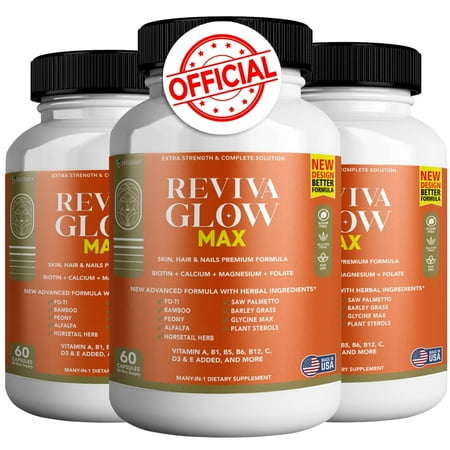 GREENVIFY Reviva Glow Max - Hair, Skin & Nails Support Supplement | Biotin, Calcium, Magnesium, Folate & Herbal Blend | Premium Formula | 180 Capsules, Vegan & Gluten-Free