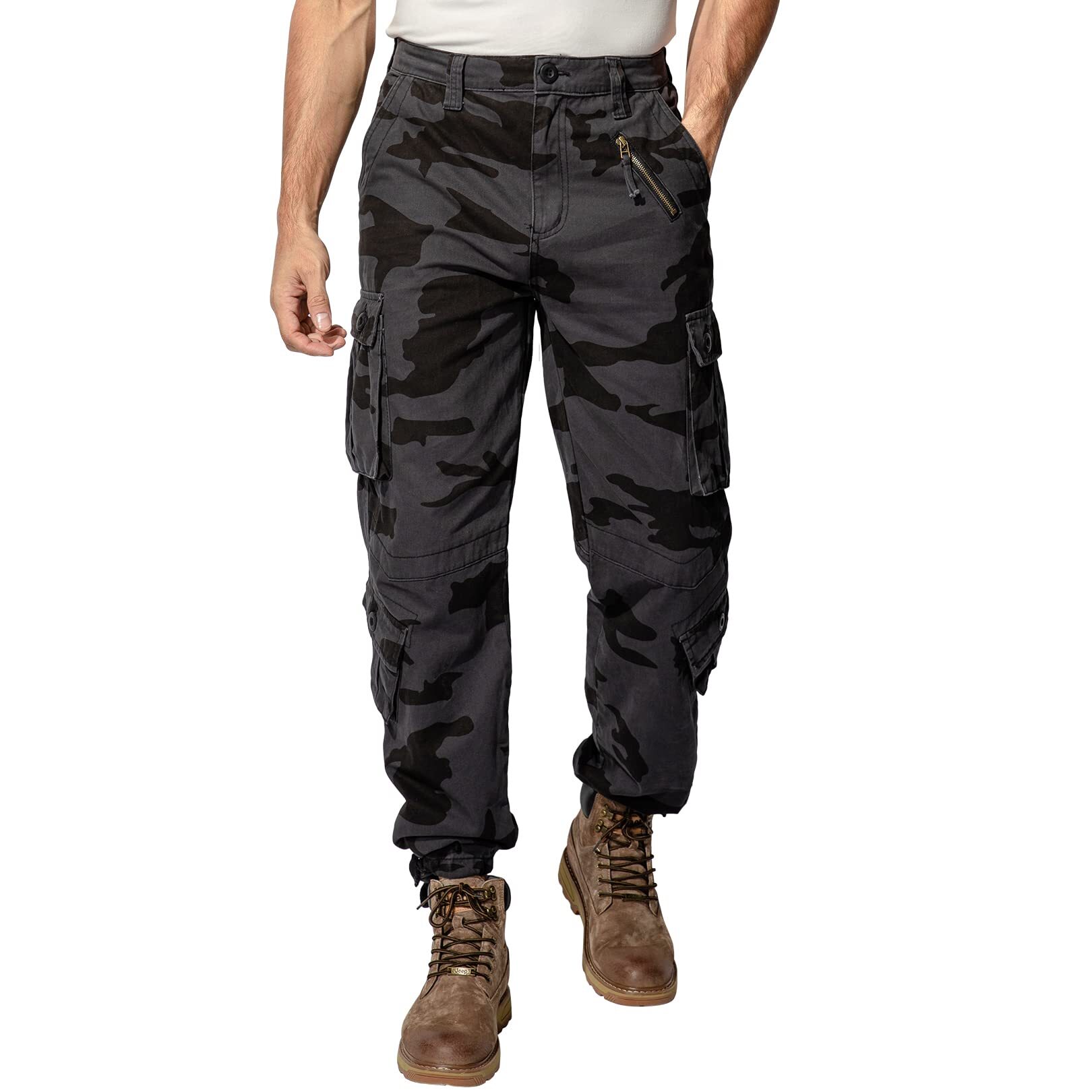 KOCTHOMY Men's Wild Cargo Pants, Military Camo Pants Cotton Casual Work Hiking Army Pants with 8