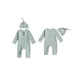 thumbnail image 2 of BemeyourBBs Preemie Newborn Going Home Outfit Baby Boy Girl Ribbed Knit Romper Hat Set Long Sleeve Button One Piece Jumpsuit Spring Fall Winter Sleepers Clothes, 2 of 9