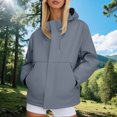 thumbnail image 2 of DHFJKG Rain Jacket For Women Solid Color Lightweight Windbreaker Loose Fit Zipper Raincoat Hiking Outfits With Hood Plus Size Cozy Coats, 2 of 4