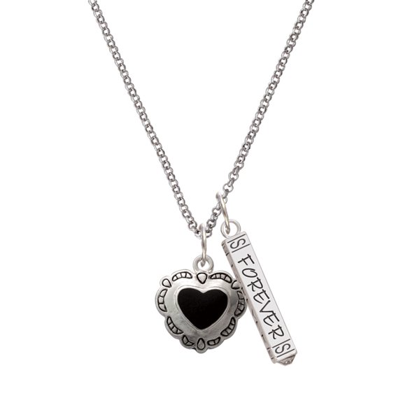 Delight Jewelry Silvertone Black Concho Heart Silvertone Forever Bar Charm Necklace, 23"