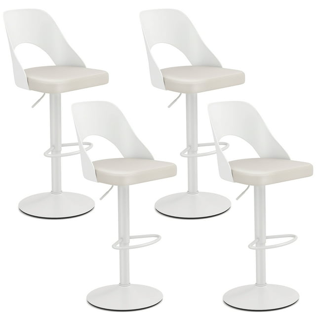 Gymax Bar Stools Set of 4 w/Enlarged PU Leather Seat Footrest Swivel Bar Chairs White