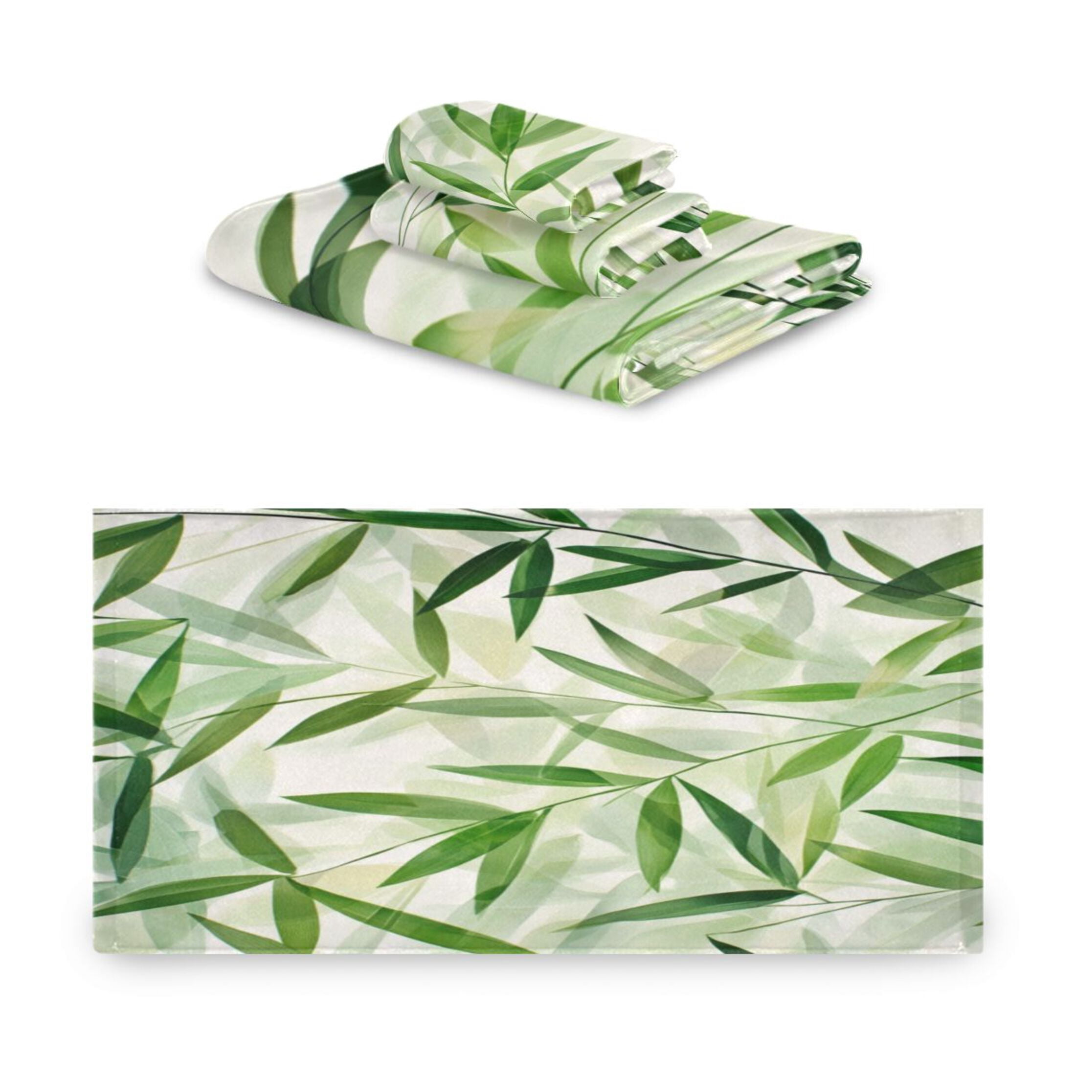 Three-Piece Towel Set Face Towel Towel Set Hand Towel Bath Towel Cotton Bath Towels Bath Towel Sets Hand Bath Towels Green Bamboo Leaves