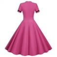 thumbnail image 4 of Women's Retro 1950s Prom Dress Vintage Crewneck Short Sleeve Cocktail Dress A-Line Swing Midi Homecoming Dresses, 4 of 8