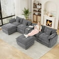 thumbnail image 2 of Wiilayok 145" Modular Sofa Set,Large Chenille U Shaped Sectional Sofa with Ottoman,Central Console,Cup Holder,6 Seater Deep Seat Couch for Living Room Furniture,Gray, 2 of 9
