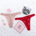thumbnail image 4 of Tanga de cintura media de encaje sexy para mujer, ropa interior de talla grande, camiseta triangular con patrón hueco transparente, 4 of 6