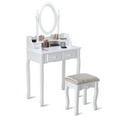 thumbnail image 2 of Giantex Vanity Table Set with Oval Mirror and 4 Drawers, Makeup Dressing Table with Cushioned Stool, Wooden Makeup Table for Bedroom Bathroom Girls Women, White, 2 of 10
