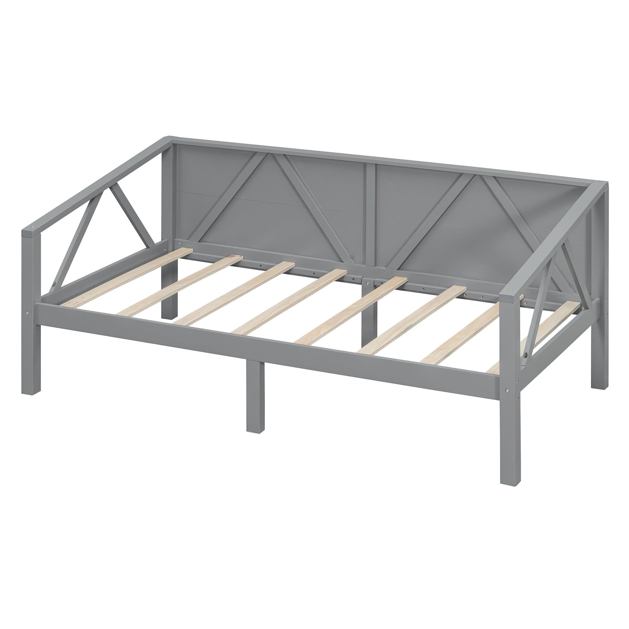 Aukfa Twin Size Bed Frame, Solid Wood Daybed with Slat Support for Kids Boys Girls, Gray