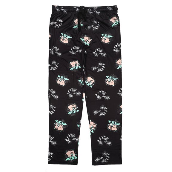 Star Wars The Mandalorian Grogu Character All Over Print Men's Black Sleep Pajama Pants-Medium