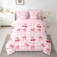 thumbnail image 2 of Feelyou Pink Bowknot Cherry Girl Comforter Set 7pcs, Love Heart Plaid Full Bedding Set, 2 of 8