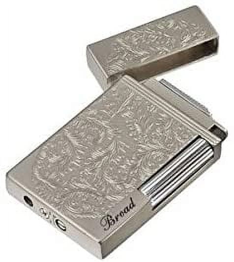 Piioket Broad BD313 Carved Arabesques Flint Wheel Butane Gas Cigarette Cigar Lighter - Silver