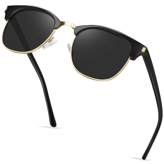 KANASTAL Polarized Sunglasses for Women Men Half Gold Frame Square Black Lenses Sun Glasses For Driving Traveling Shopping