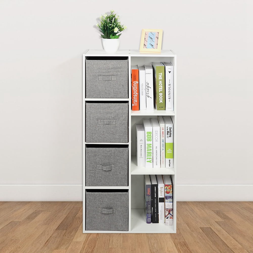 OTVIAP Cube Bookcase Bookshelf with 7 Cubby Shelves 4 Bin Drawers for