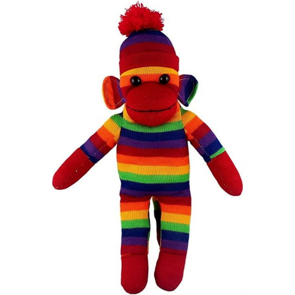 Made by Aliens 10 Inch Rainbow Sock Monkey with Tee Plush Stuffed Animal Personalized Gift - Custom Text on Shirt - Great Present for Mothers Day, Valentine Day, Graduation Day, Birthday (Rainbow)