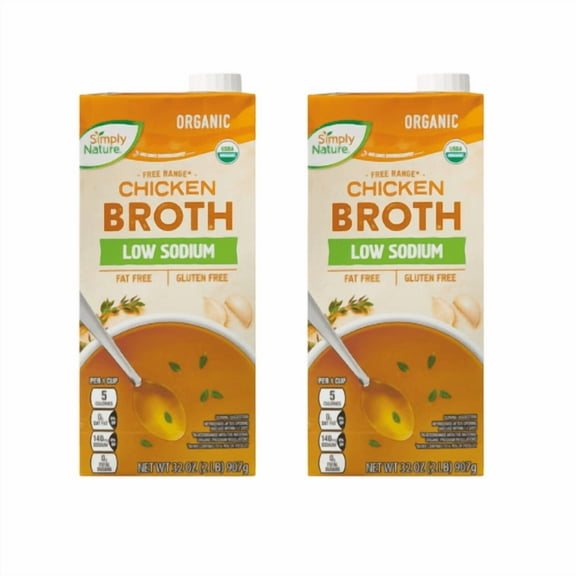 Simply Nature Organic Free Range Low Sodium Fat Free Gluten Free Chicken Broth, 32 oz,2 Pack