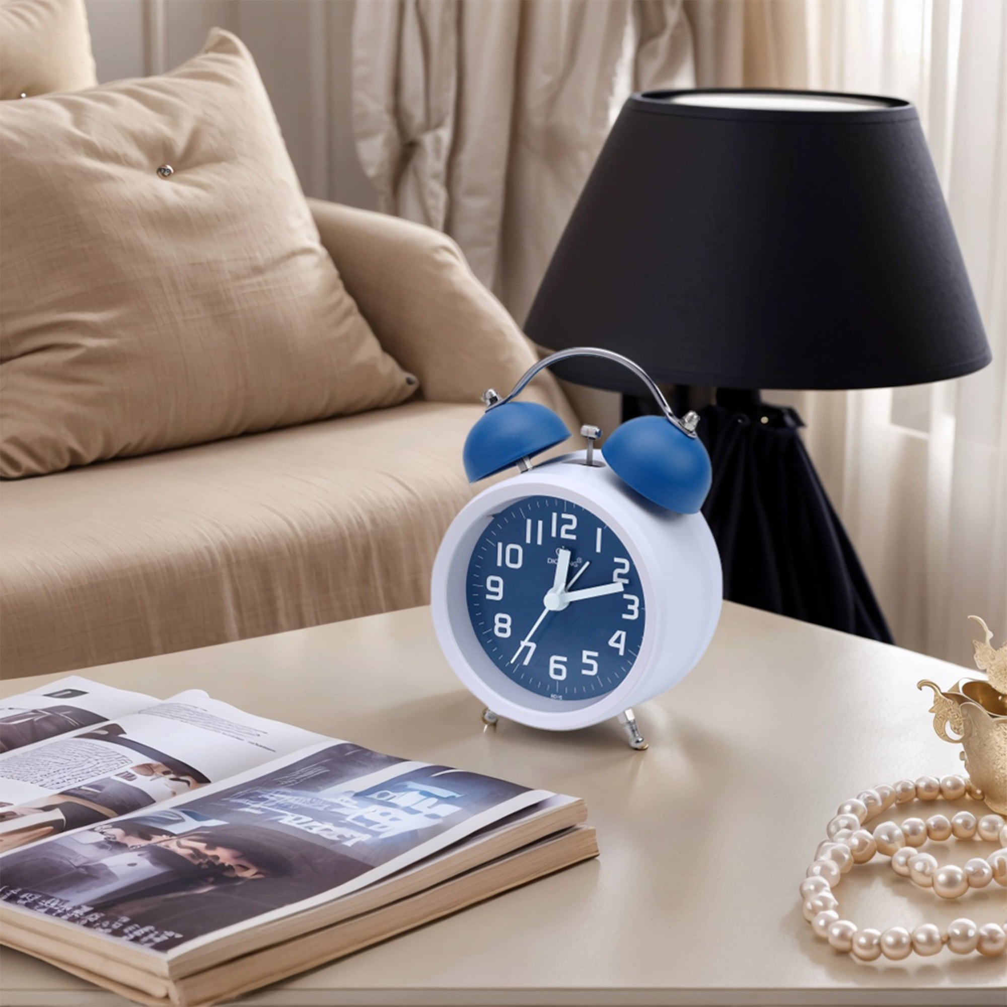 Unique Bargains Classic Mechanical Alarm Clock Bedroom Blue 3.3"L x 2.2"W x 5.1"H