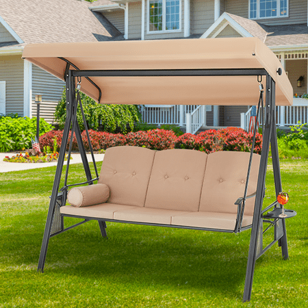 Erommy Outdoor Patio Swing Chair 3-Seat Canopy Porch Swing Steel Frame Bench Swing