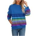 thumbnail image 2 of Karymi Blouses for Women Dressy Casual Rainbow Horizontal Stripe Crew Neck Sweatshirt, Loose Long Sleeve Non-Hooded Pullover Top, Casual Sweatshirt with Side Pockets Blouses for Women Dressy Casual, 2 of 6
