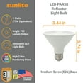 thumbnail image 5 of Sunlite LED PAR30 Reflector Light Bulb, 9 Watts (75W=), 750 Lumens, Medium E26 Base, 90 CRI, Dimmable, Floodlight, ETL Listed, Title-20 Compliant, 30K-Warm White, 24 Pack, 5 of 6
