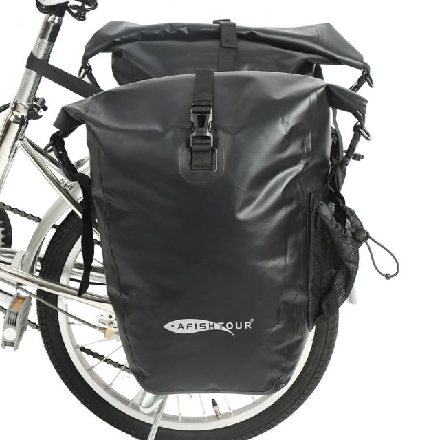 AFISHTOUR Waterproof Bike Panniers, 50L Bike Bags for Bicycle Rear Rack, Bicycle Saddle Bags for Grocery (Black, 1 Pair)