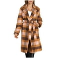 thumbnail image 2 of YHAJDS Women Fall Winter Casual Coat,Women's Fall Winter Plaid Wool Loose Warm Long Sleeve Lapel Long Coat Outerwear, 2 of 5
