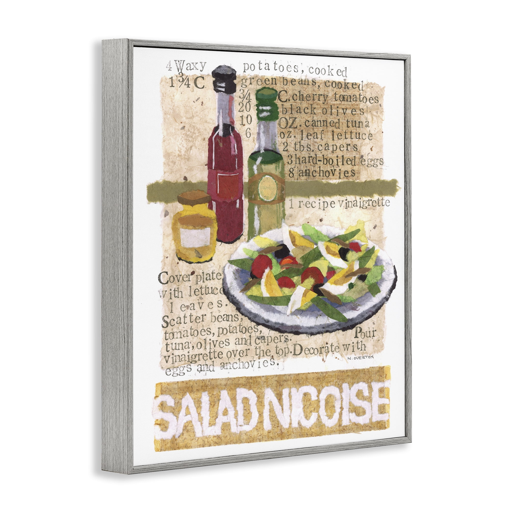 Stupell Industries Salad Nicoise Recipe Food & Beverage Painting Gray Framed Art Print Wall Art, 16 x 20