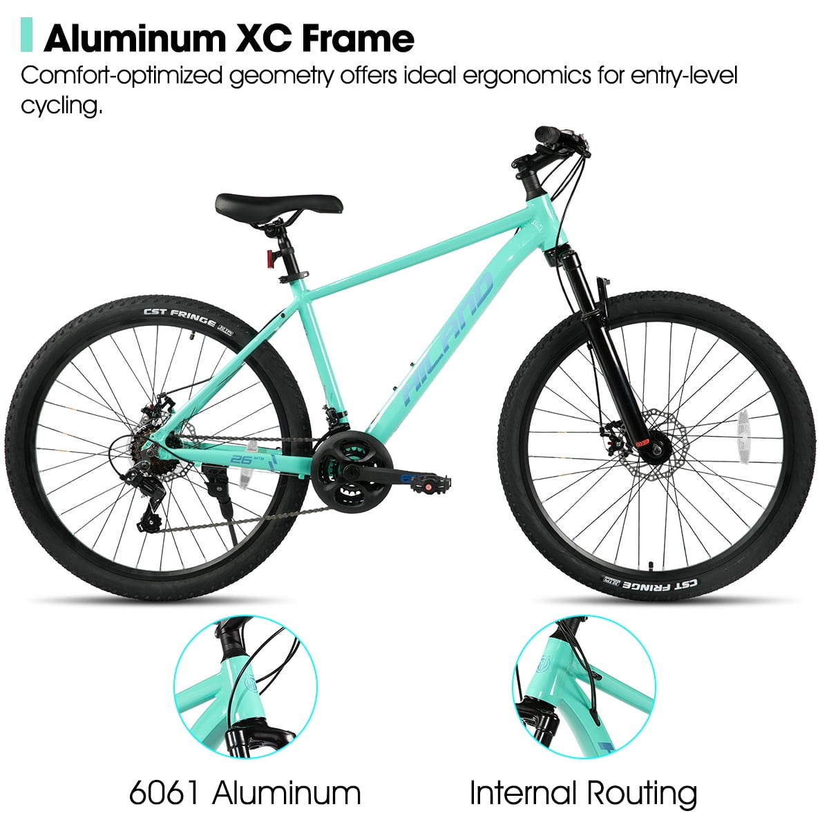 HILAND 26 Inch Mens and Womens Mountain Bike,21 Speed Mountain Bicycle with Dual Disc Brake, Front Suspension Fork, High Carbon Steel Frame Urban Commuter Bike for Adults