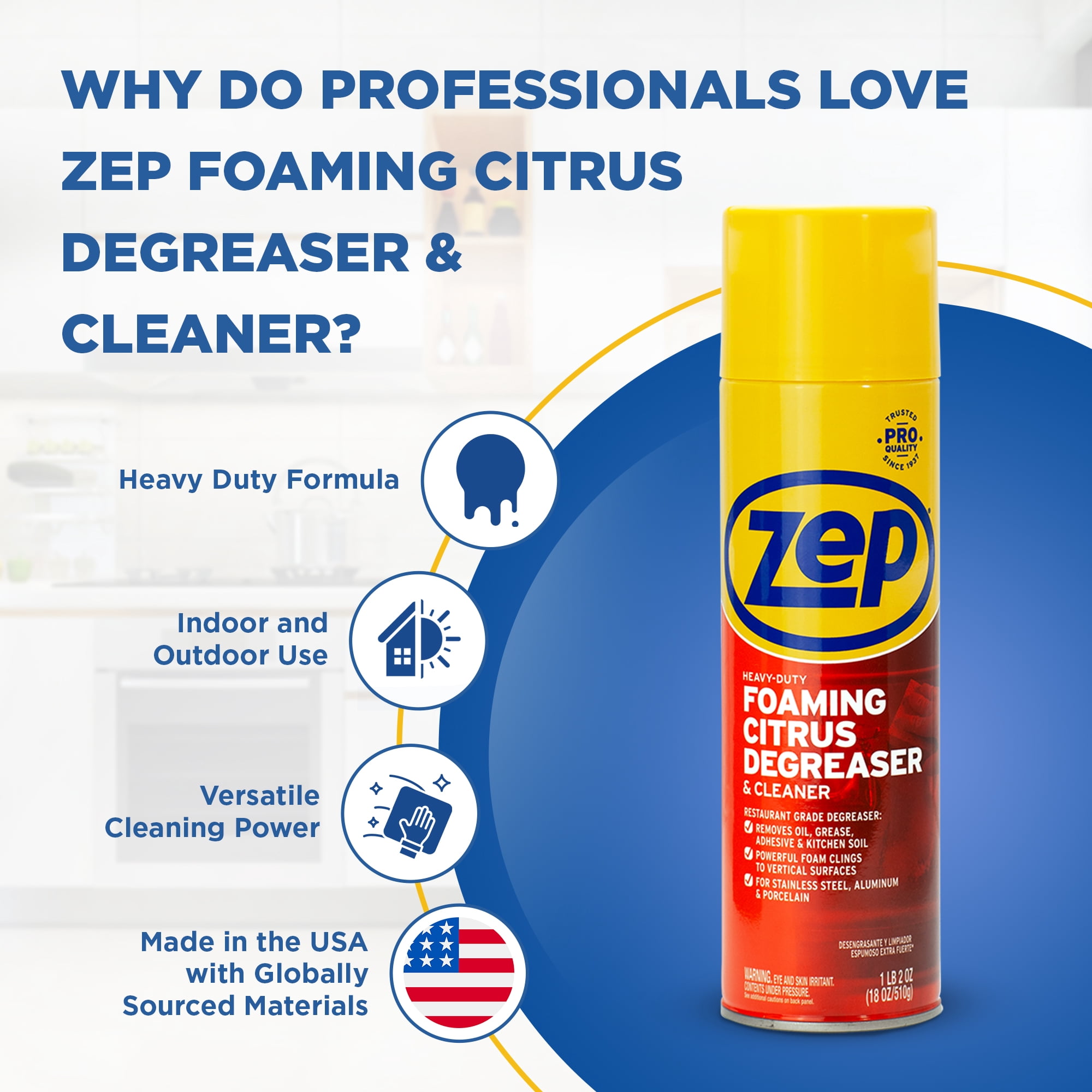 Zep, Foaming Citrus Degreaser, 18 oz, Heavy-Duty Industrial