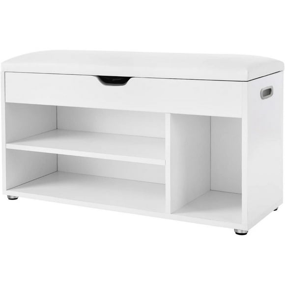 Boutique Home Banc à chaussures blanc moderne avec siège rembourré et rangement