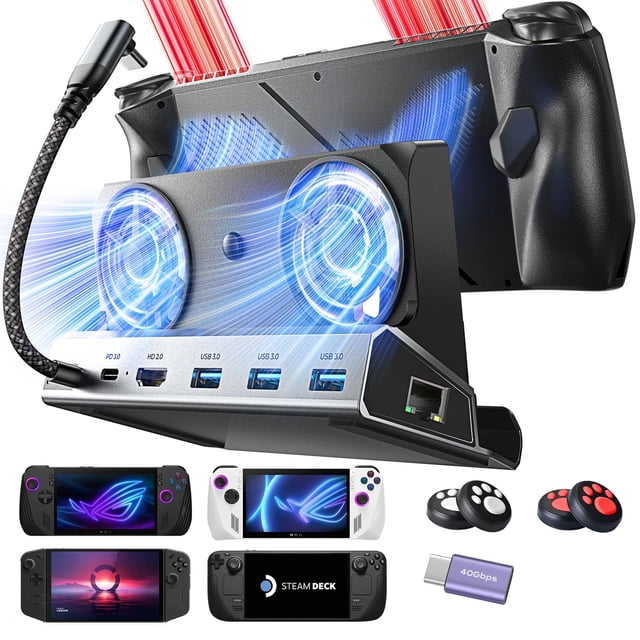 Estación de acoplamiento LISEN para ASUS ROG ALLY X, Steam Deck y Lenovo Legion GO con doble ventilador