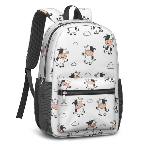 Cow and Cloud White Pattern 17" Waterproof Oxford School Backpacks for Teens, S-Shape Padded Straps, for School, Travel, Hiking, Camping