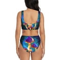 thumbnail image 3 of Kdxio Magic Mushrooms ,Fireflies Print Women's 2 Piece High Waisted Wrap Spaghetti Strap Summer Swimsuit Bikini Set-Small, 3 of 7