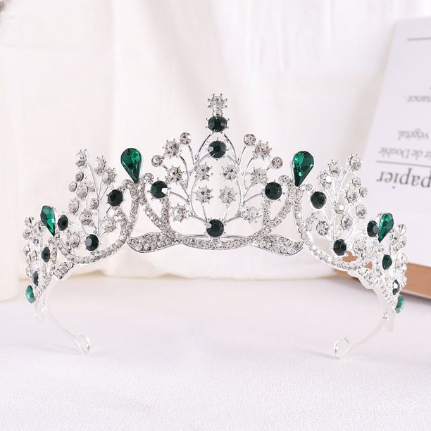 Nvzi Tiara de boda para novia, diadema de princesa, corona de novia, joyería para el cabello con diamantes de imitación de cristal,graduación, boda, fiesta de disfraces (verde)